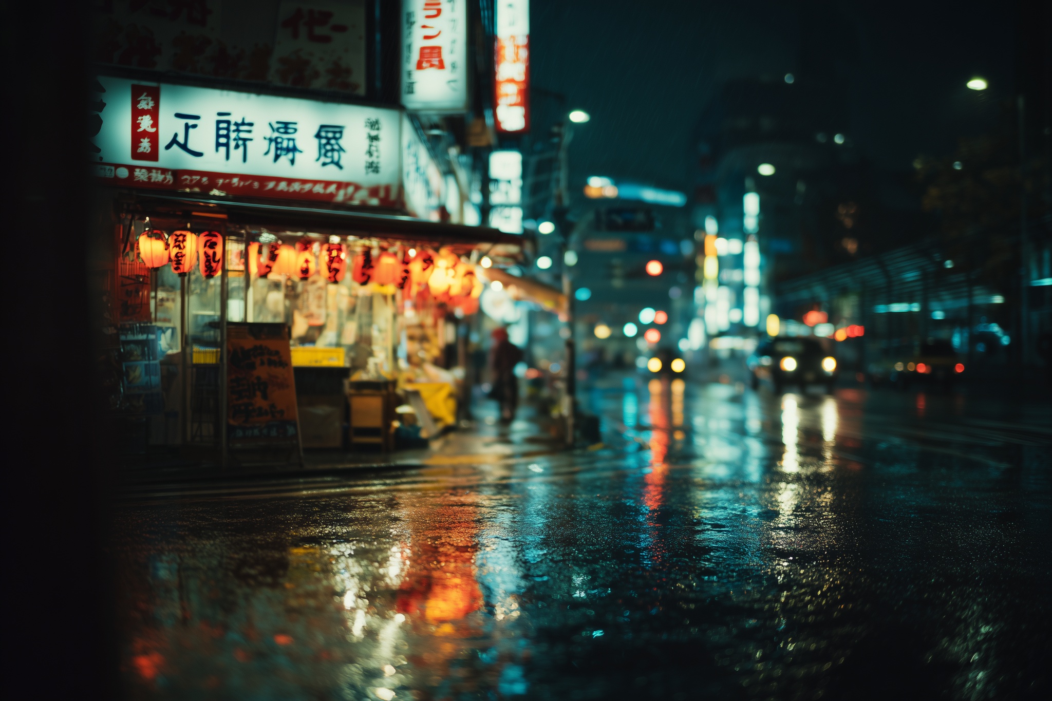 Japanese Lanterns Rain Scene